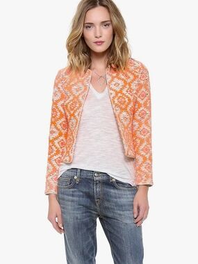 Nanette Lepore Great Plains Collarless Brocade Jacket Coral Sz 10